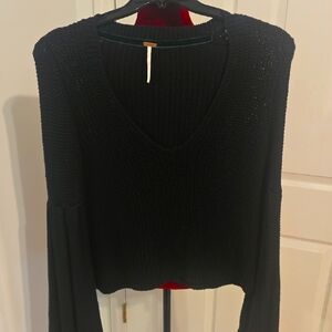 Free People Black Knit V-Neck Sweater